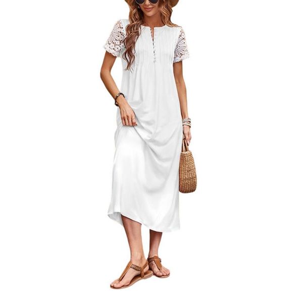 Floral Blooming White Lace Sleeve Maxi Dress Women Size M - Picture 1 of 2